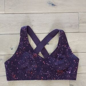 Large Athleta Bra Purple With Pink Paint Splatter Print No Underwire No Padding